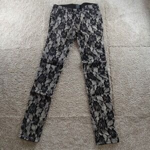 Vtg Tripp NYC Pants Womens Size 1 / 25 Black Fishnet Floral Geometric Goth Y2K‎